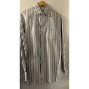 John W Nordstrom Shirt Mens 15.5-35” Gray Blue Striped Tailored Egyptian Cotton